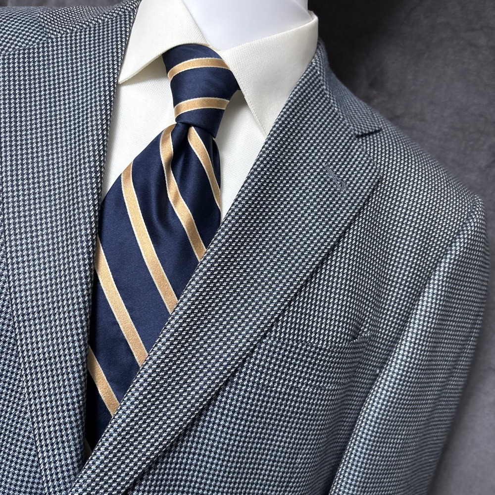 Vintage Joseph Abboud Sport Coat 41L Blue Silk Wool Check Blazer Jacket USA 41R
